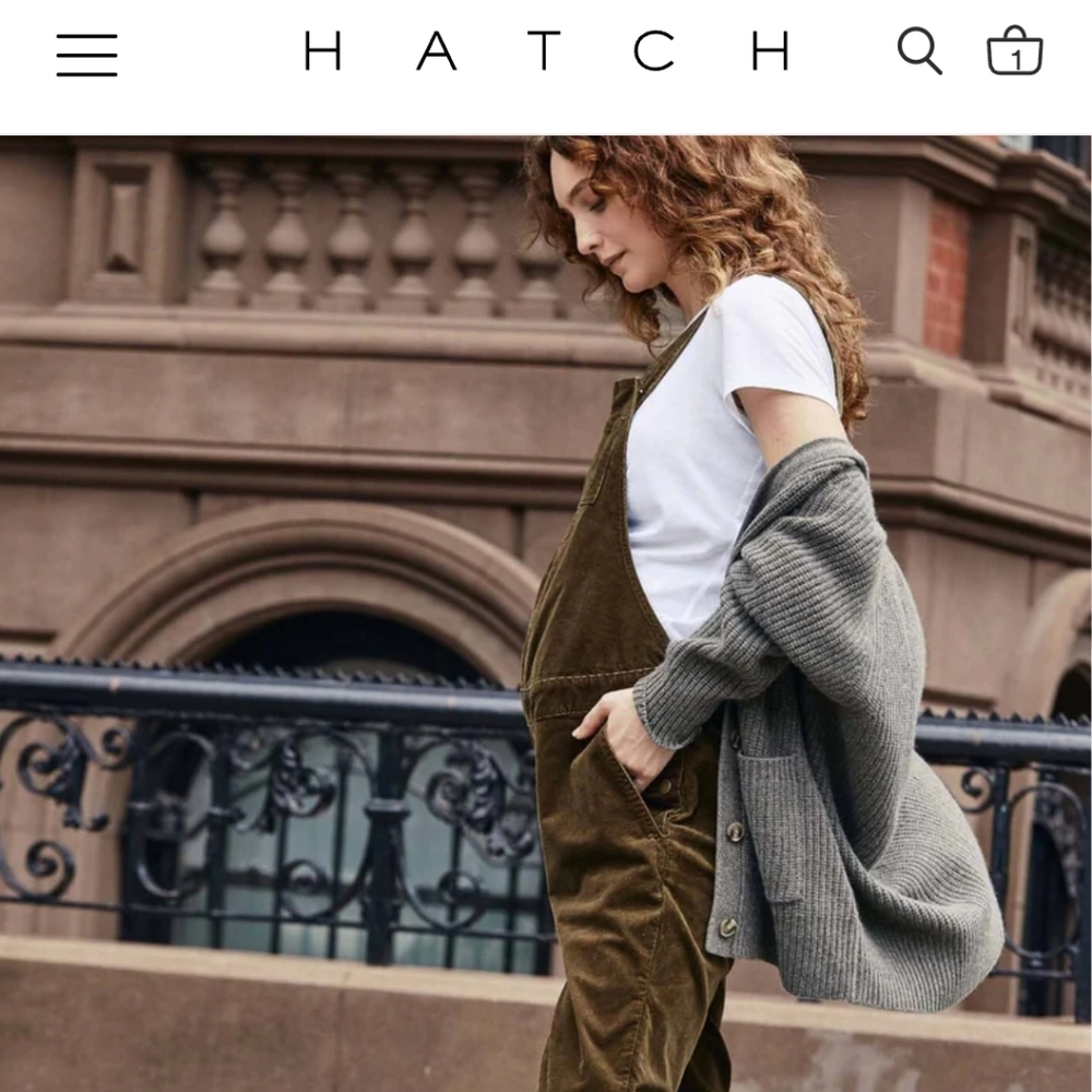Hatch Olive Corduroy Maternity Overalls SZ 3